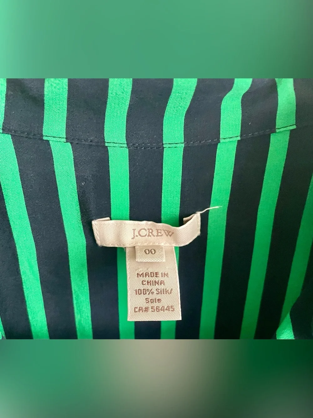 🔱 J. Crew 100% Silk Navy and Green Striped Button-Down Blouse 🔱
